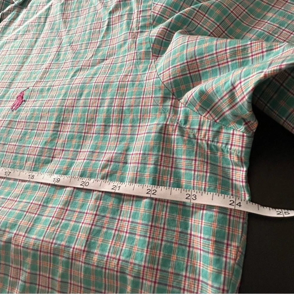 POLO Ralph Lauren Men's Plaid Short Sleeve Button Down Shirt Green Pink. Sz Med